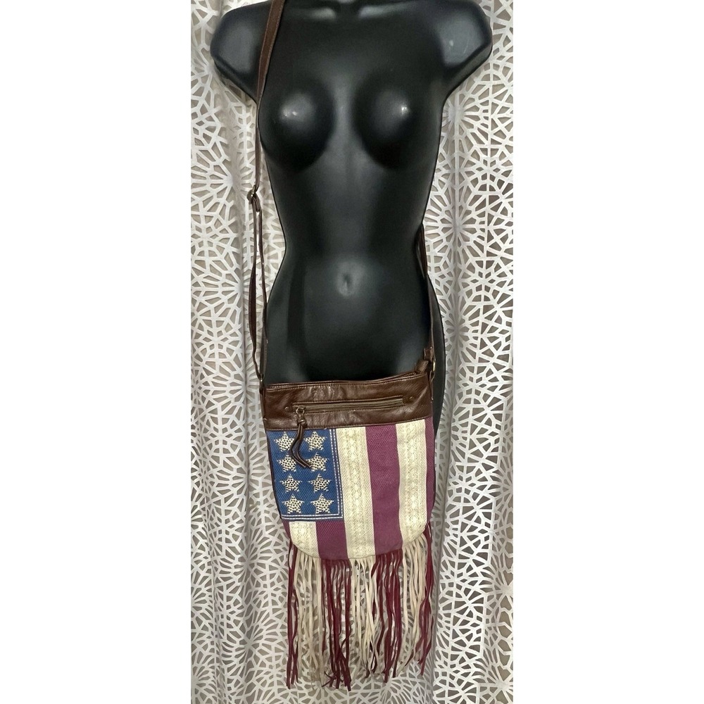 Y2K 2000s American Flag Studded Fringe Crossbody Bag Boho Festival Purse